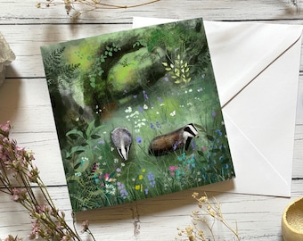 Badger greeting card, badger illustration