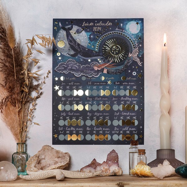 Whale 2024 Lunar Phase Calendar Etsy
