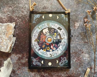 Wheel of the year print,  vintage metal frame