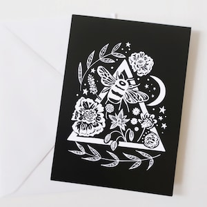Carte de voeux abeille, lune, pour jardinier, je pense à vous