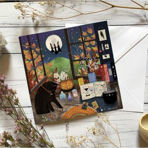 Chat noir, Halloween, sorcière, carte vierge