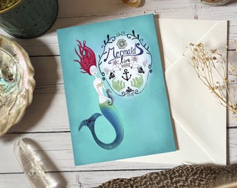 Birthday card, mermaid card, card for friend