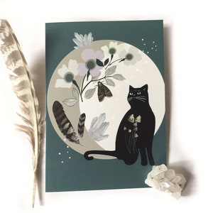Black cat card, cat birthday card, witchy friend image 3