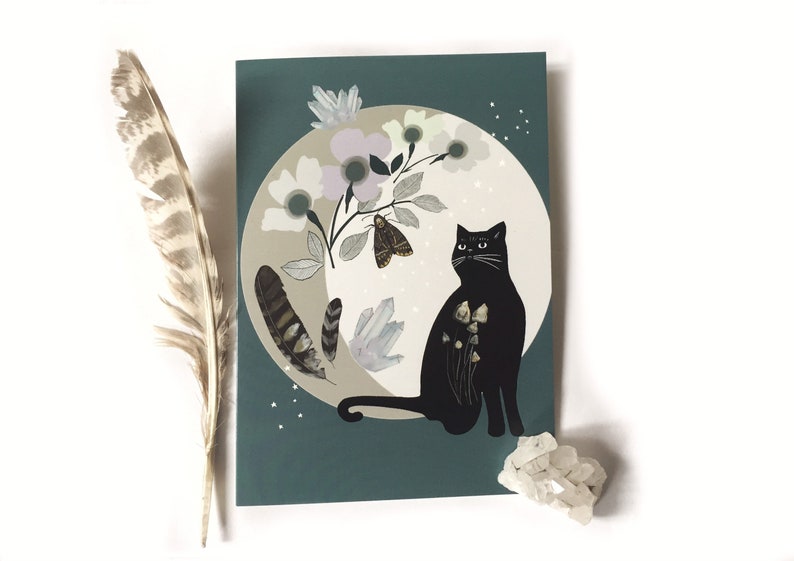 Black cat card, cat birthday card, witchy friend image 3