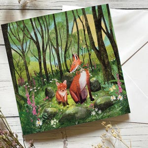 Carte de voeux renard, illustration de la forêt, carte vierge