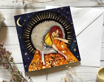 Wolf girl, wolf art, wolf card