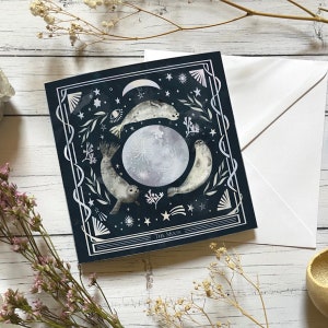 Tarjeta de sello, tarjeta lunar, tarjeta celestial en blanco
