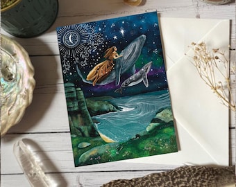 Whale rider - greeting card - blank card - ocean lover