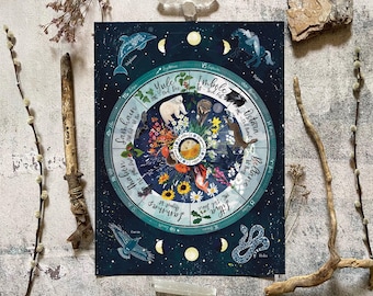Wheel of the year print, nature print,  gift