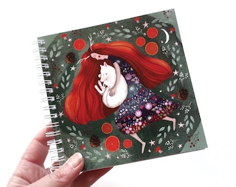 Square notebook, goddess art, arctic fox, plain notebook, hygge gift