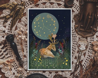 Deer print, wall poster, celestial, zodiac