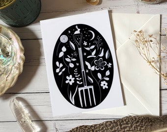 Card for gardener, moon lover, whimsical illustration