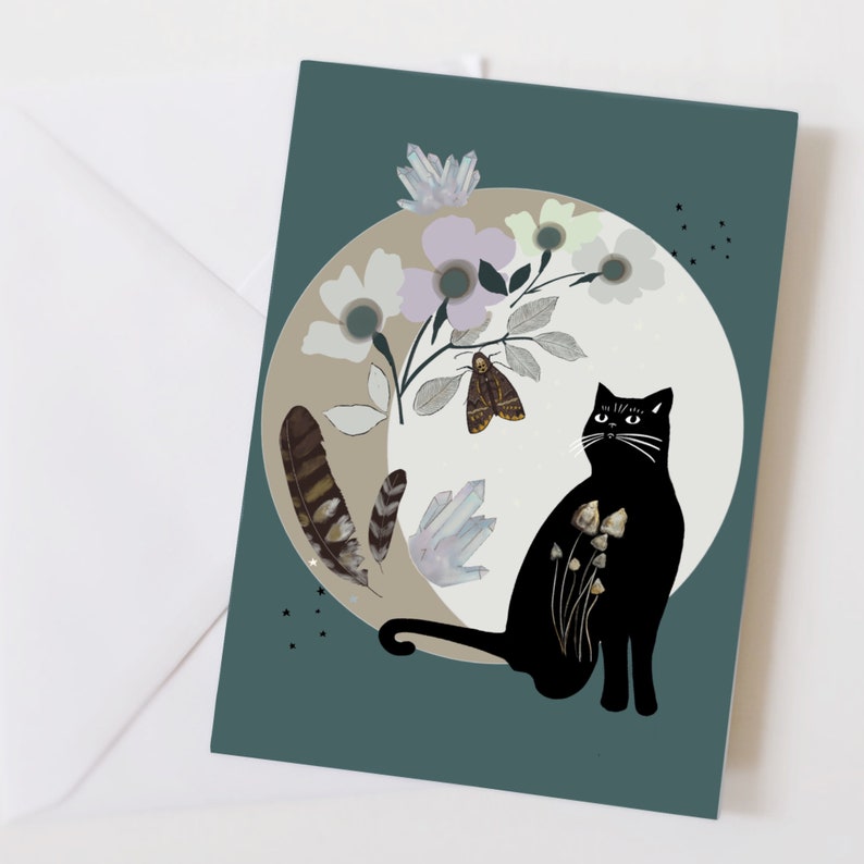 Black cat card, cat birthday card, witchy friend image 2