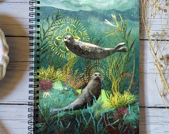 seal notebook, lined journal, a5, ocean gift