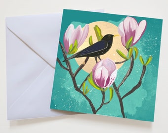 Blackbird greeting card, blank card, bird lover