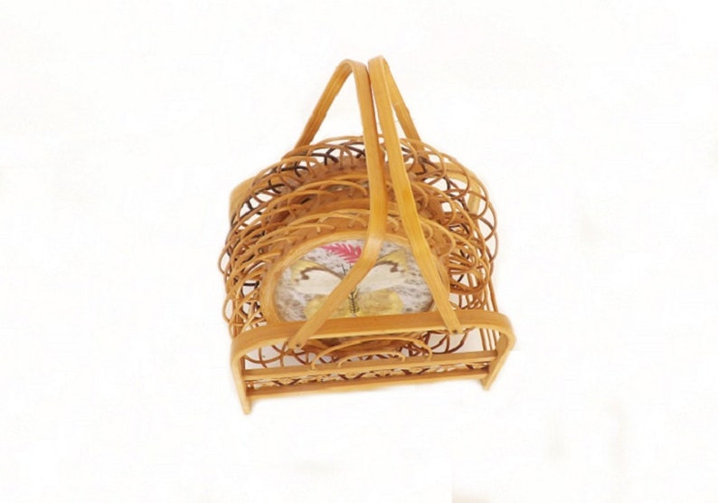 Drink Utensils Barware Decorative Coasters Vintage Home Decor Vintage Rattan Coaster Set with Rattan Caddy Tray Butterfly Decor