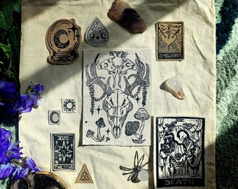 Hand Printed Linocut Iron On Patches - The Witchy Collection