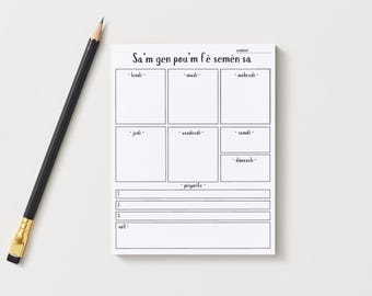 Haitian Creole Weekly Planner, Priorities & Notes Notepad