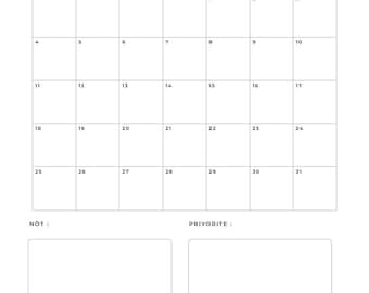 Calendario creolo haitiano 2026 / Planner mensile stampabile con note e priorità / Download digitale