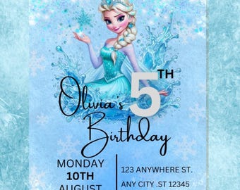 Elsa Gefrorene Geburtstagseinladung | Winter Wonderland Party einladen | Bearbeitbare Canva Vorlage | Digitaler Download zum ausdrucken