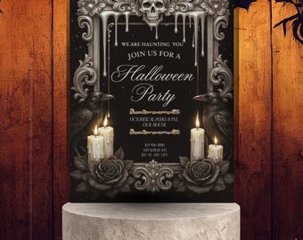 Gothic Halloween Party Einladung: Stimmungsvolles elegantes Design (Canva Template)