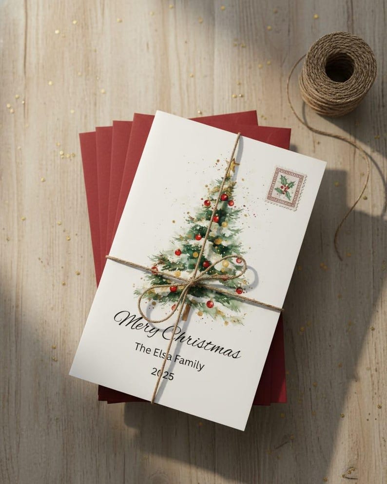 Christmas Tree Card Template | Editable Holiday Card (digital Download ...