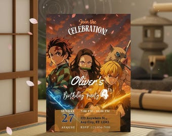 Demon Slayer Einladungskarte zum Geburtstag | Anime Party, Kinder zum Ausdrucken (PDF / JPG)