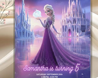 Gefrorene Elsa Geburtstagseinladung| Bearbeitbare Winterlandschaft | Princess Party Digital einladen |Canva Instant Download