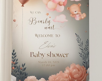Teddybär-Babyparty-Einladung | Rosa Leinwand Vorlage (Digitaler Download)
