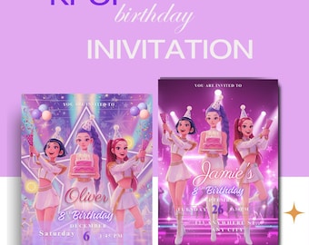 Kpop Geburtstagseinladung & Thank You Tags | Anime Thema | Kinder Geburtstagsparty | (Digitaler Download)