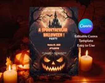 Halloween Party Einladung Vorlage | Gruselige Leinwand Einladen | Druckbarer Halloween Flyer | Digitaler Download
