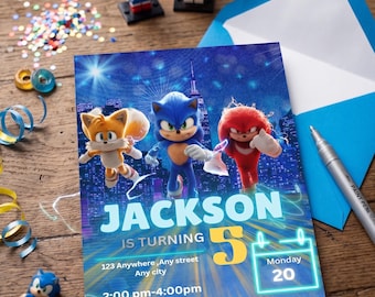 Sonic Geburtstagseinladung, bearbeitbar Sonic the Hedgehog Party einladen, 13x18 Digital Sofort Download