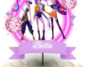 Bearbeitbare K-Pop-Dämon-Einladungskarte mit kostenlosem Kuchendeckel, Huntrix-Party einladen, Anime-Party-Digitalvorlage, Canva Printable