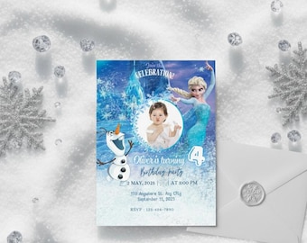 Elsa Olaf Frozen Geburtstagseinladung | Winter Wonderland (bearbeitbare Canva Vorlage, digitaler Download)