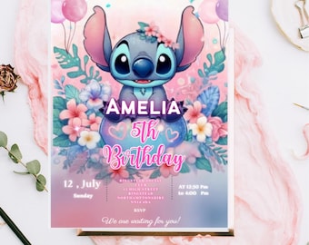 Stitch Birthday Party Invitation Template | Editable Cartoon Evite (PDF)