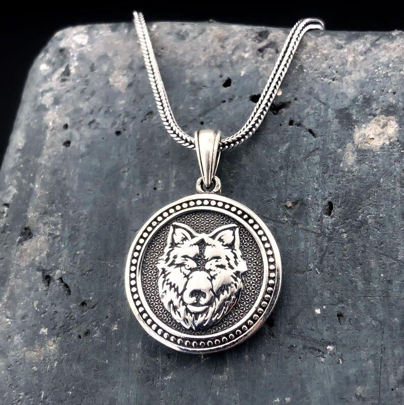 Collana Uomo Con Lupo Vichingo In Argento 925 – Ciondolo Ossidato, Catena In Acciaio, Simbolo Vegvisir, Regalo