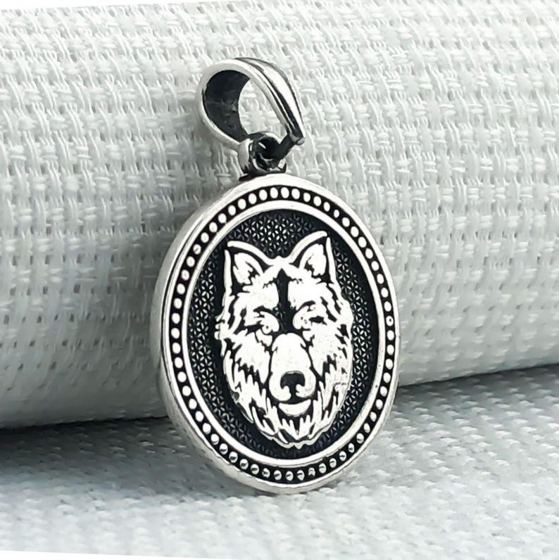 Wolfskopf - Collana da uomo in argento sterling 925, con ciondolo a