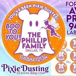 Anpassade Halloween Ghost Pixie Dusting-kryssningsetiketter: Utskrivbar digital nedladdning för Disney-semestrar