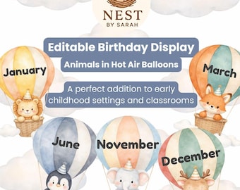 Editable Birthday Display | Animals Hot Air Balloons Theme (Digital Download)