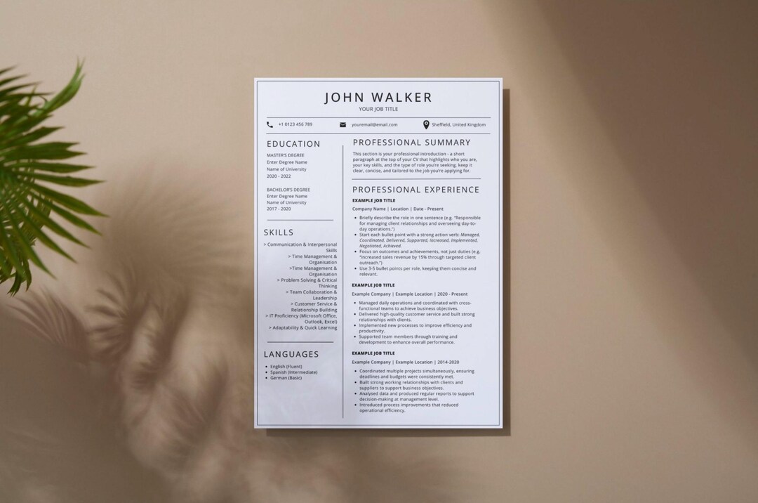 Professional CV Template - Minimalist Black & White | Canva Resume ...