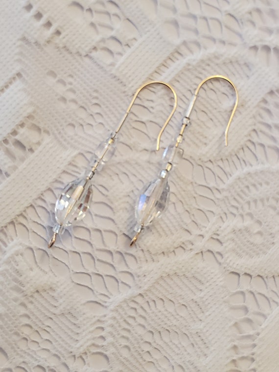 Crystal Drop Earring, Vintage 1960s Sparkly Glass… - image 1