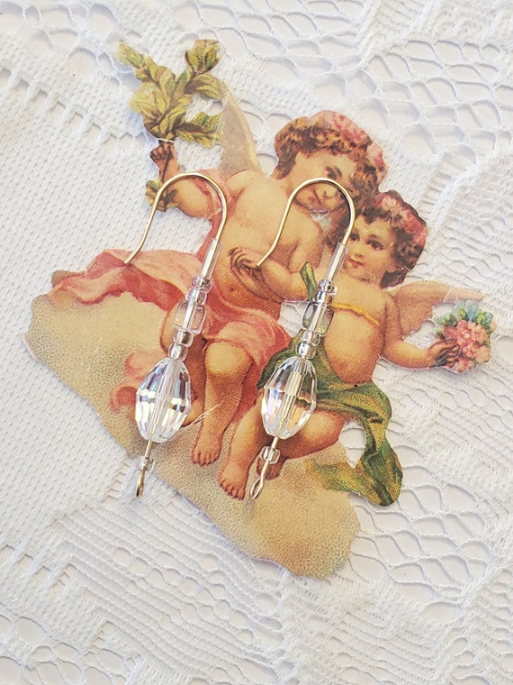 Crystal Drop Earring, Vintage 1960s Sparkly Glass… - image 3