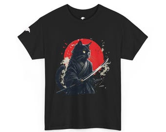 Cat Samurai T-Shirt: Japanese Style Feline Art Tee