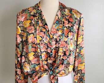 Vintage MOD Penbrooke Floral Satin Top Größe 12 / Groß