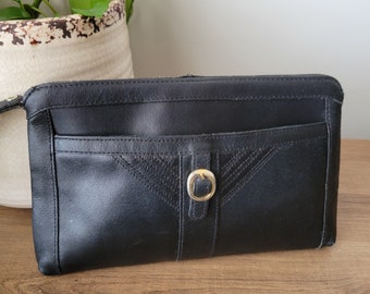 Vintage Schwarze Echtleder Clutch Handtasche