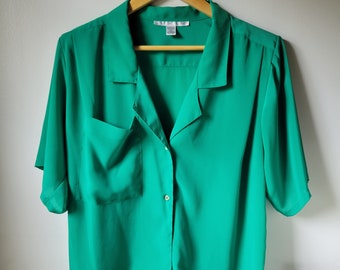 EUC Vintage Young Attitudes Semi Sheer Türkis Grün Button Down Kragen Hemd Sz 12 / L