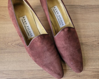 Sz 7.5 N Vintage Evan Picone Braun Pointy Leder Low Heel Schuhe