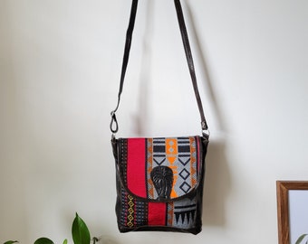 VINTAGE TRIBAL Umhängetasche aus gewebtem und echtem Leder