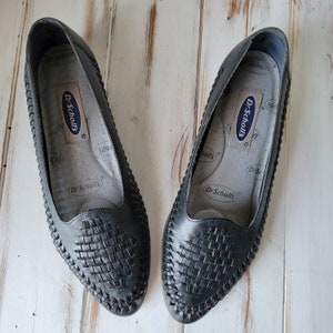 SIZE 9 Vintage Dr Scholls Genuine Leather Pointy Woven Loafers Greyish Black