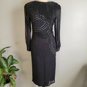 BEAUTIFUL VINTAGE Beaded Black Dress Best Fits Small